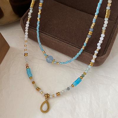 Collana con perle d'acqua dolce e pietra di luna, design che non sbiadisce, catena per clavicola, accessori per collane romantici francesi di alta qualità