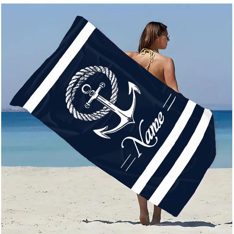 Personalized Anchor Beach Towel Custom Name/Logo Oversized Microfiber Towel Summer Party Gift for Beach Swimming Bath Sports