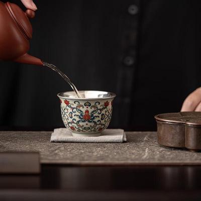 Yongle Blue & White Gilt Silver Ceramic Teacup