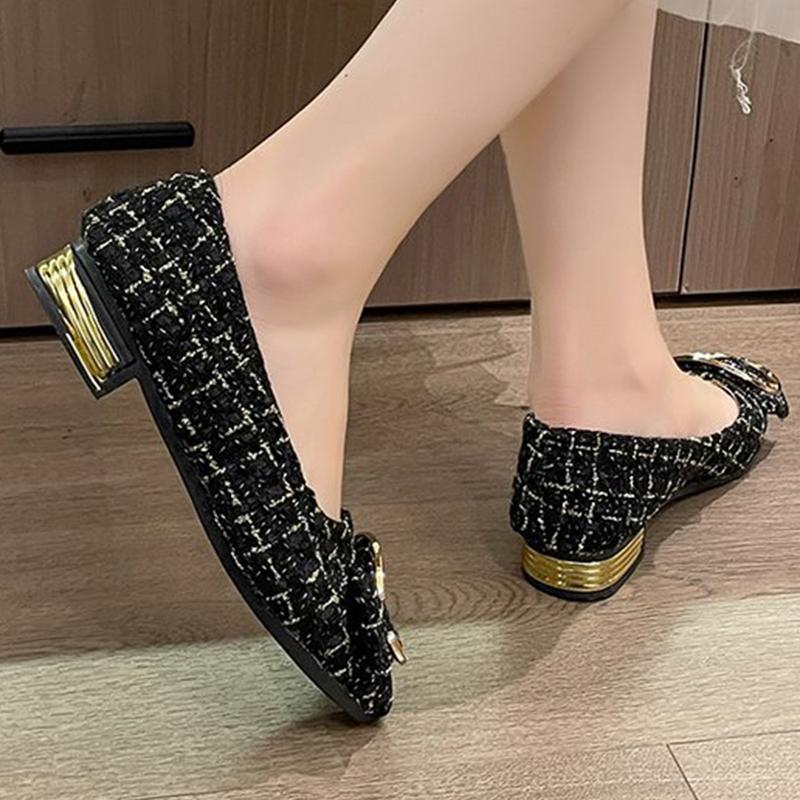 Fashion Fashion Patchwork Flats Shoes for Women Spring Buckle Slip On Low Heel Pumps Woman Spring Autumn Korean Pointed Toe Shoes Ladies