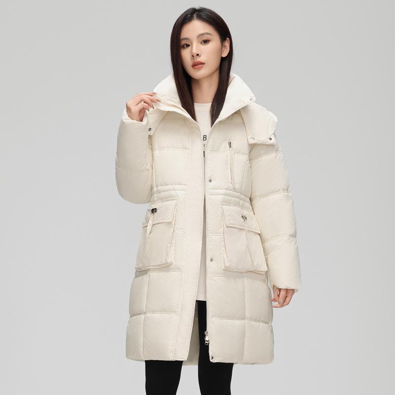 Hooded 2025 cotton jacket women's mid-length fashion tunic temperament padded clothes with large pockets mid-length padded jacket jacket