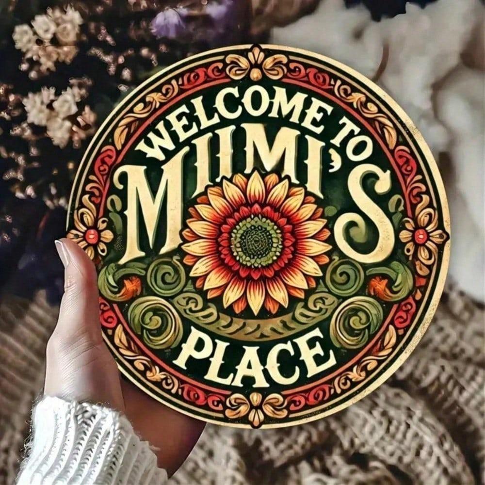Metal Wall Art, Round Sunflower Sign Welcome To Mimis Sunshine, Home Gift