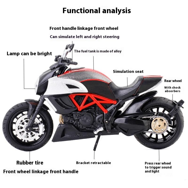 1/12 Scale Ducati Diavel Model Alloy Motorcycle Diecast Model Children's Toy Kids Gift Birthday Present for Boys Display Model