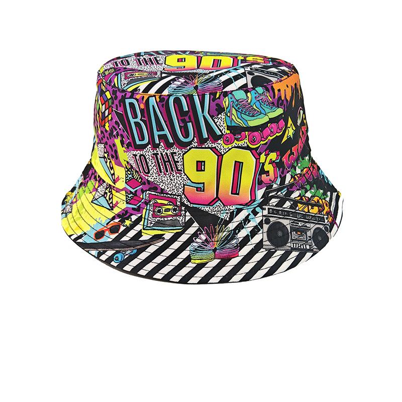 Mode Retro Graffiti 80er 90er Fischerhut Für Männer Frauen Lustiger Sommer Frühling Strand Anglerhut Packbar Outdoor Sonnen Fischerhut