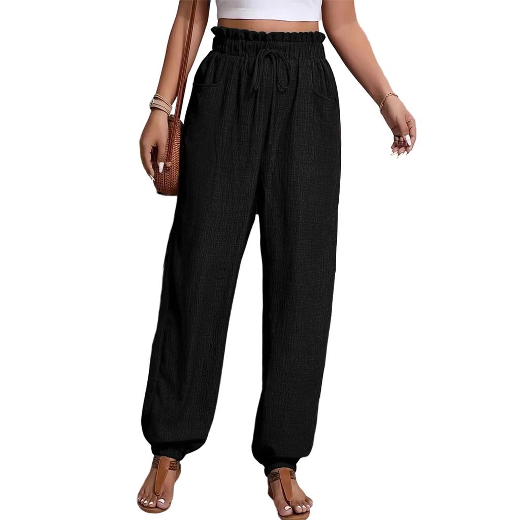 Ladies' Color Casual Fashion Loose Elastic Waist Drawstring Closure Pants