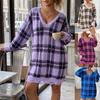 Womens Winter Knit Dress Loose Fit V-Neck Long Sleeve Plaid Color Block Midi Sweater