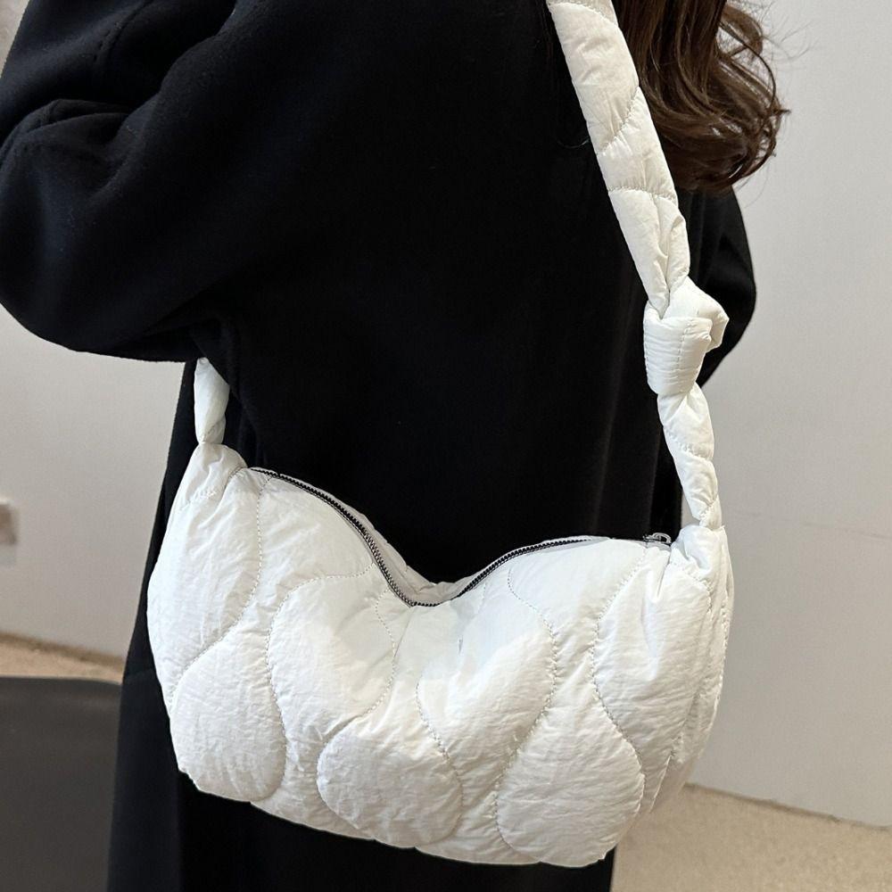 Quilted Puff Bag Padded Nylon Shoulder Bag Casual Nylon Crossbody Bag  Female