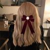 Retro Imitation Pearl Velvet Bow Hair Clip for Women Elegant Back-of-the-Head Hairpin for Banquets And Parties