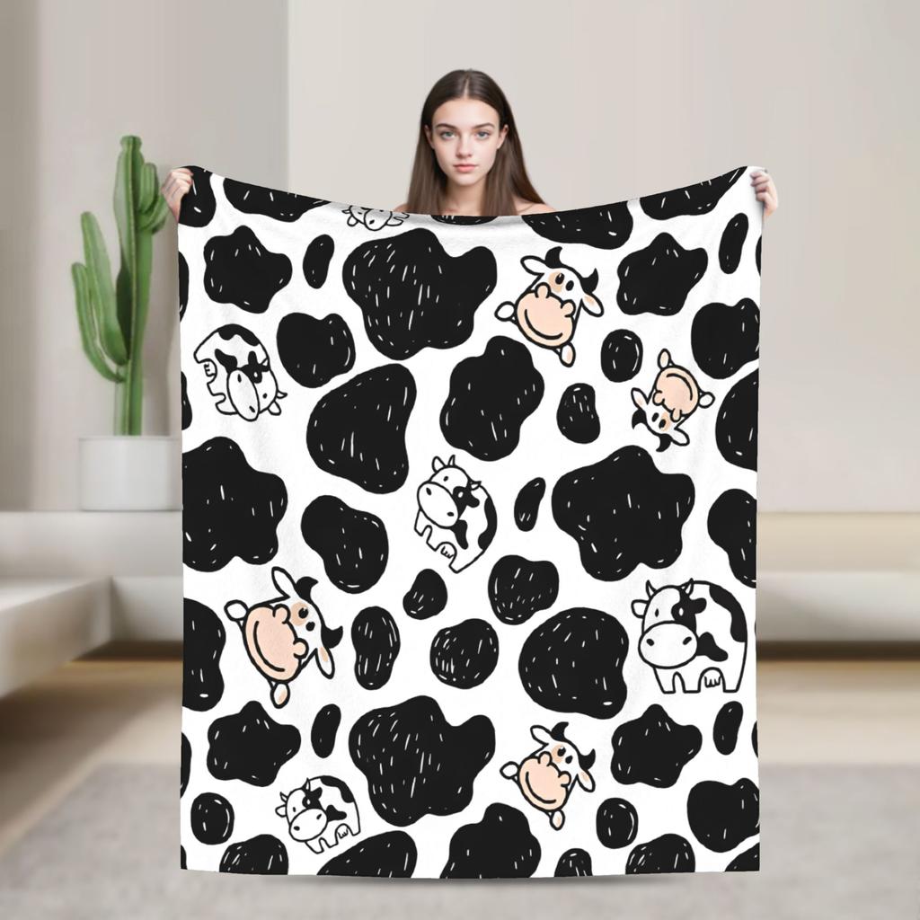 Super Soft Blanket Plane Travel Classic Black And White Cow Spot Throw Blanket Novelty Bedspread For Couch Bed