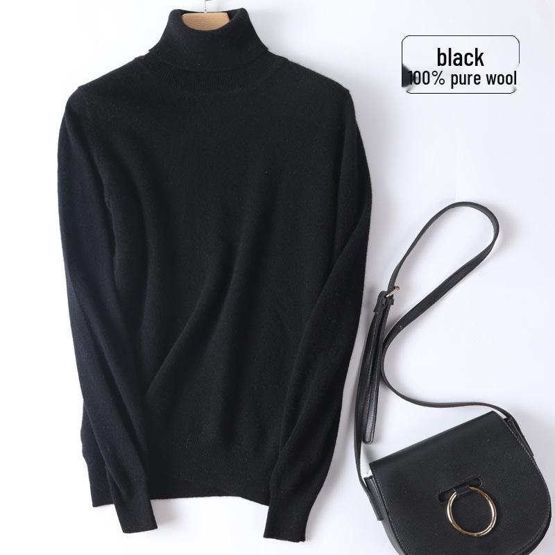 Women's 100% Pure Wool High-Neck Cashmere Sweater – Stylish Short Knitted Base Layer for Autumn/Winter