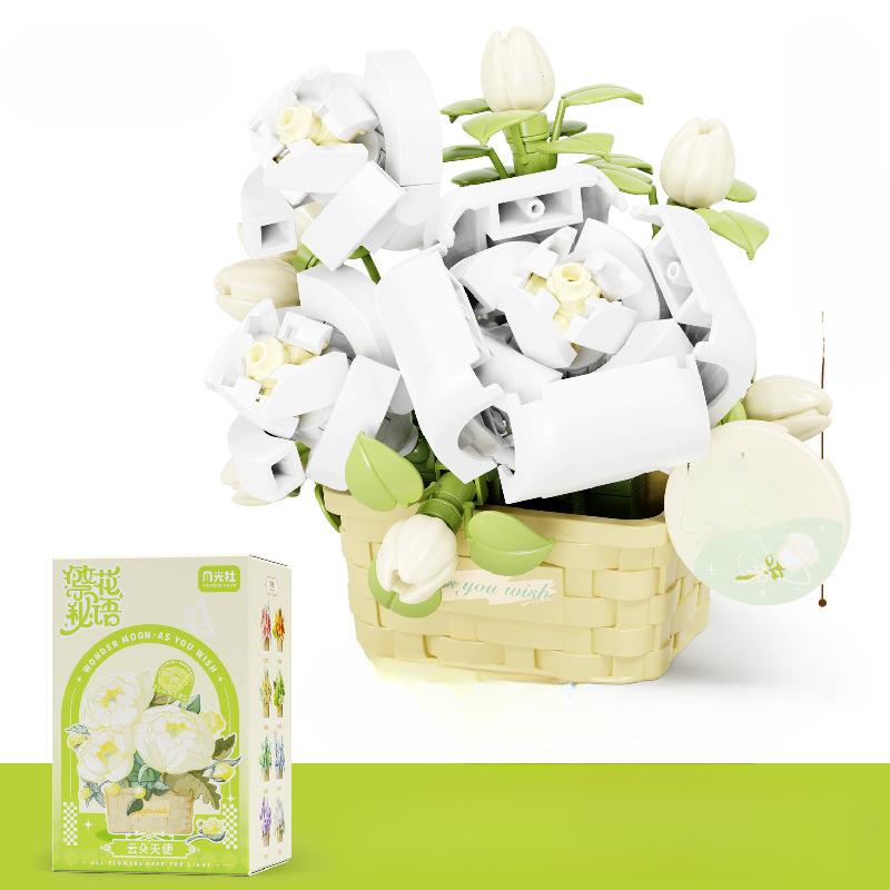 

Цветочные секретные строительные блоки Цветочные корзины Игрушки, собранные из микрочастиц Креативные украшения Праздничные подарки для девочек 11.5*5.4*10.8cm