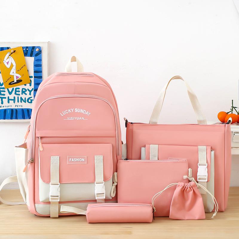 Student High school student schoolbag Large capacity Junior high school student backpack Women's school five-piece make-up backpack