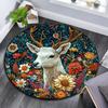 Deer Floral Round Area Rug,Carpet Rug for Living Room Bedroom Sofa Playroom Decor,Non-slip Floor Mat