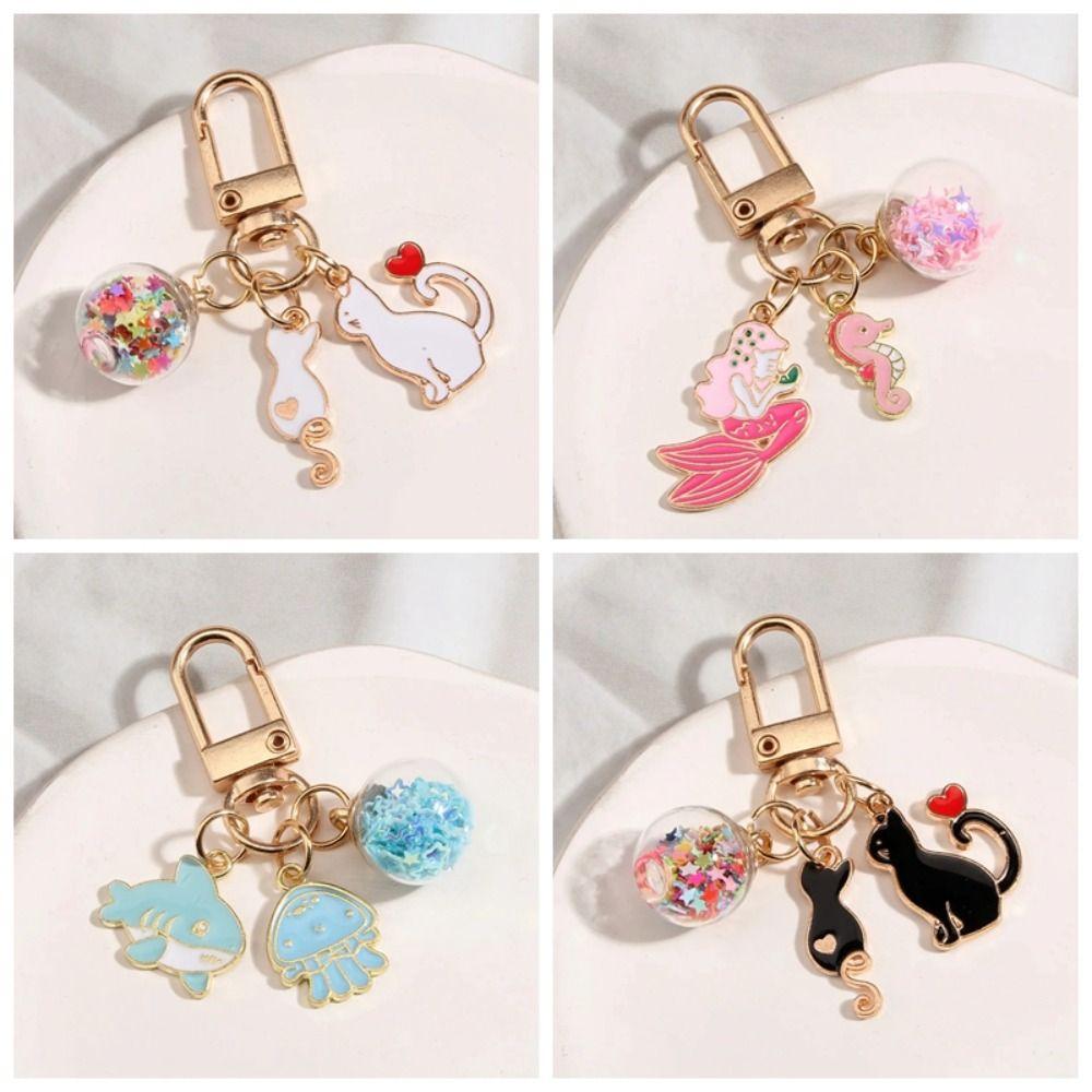 Pendants Cat Metal Key Ring Jewelry Cat Couple Keychain Cartoon Enamel Keychain  Headphone Cover