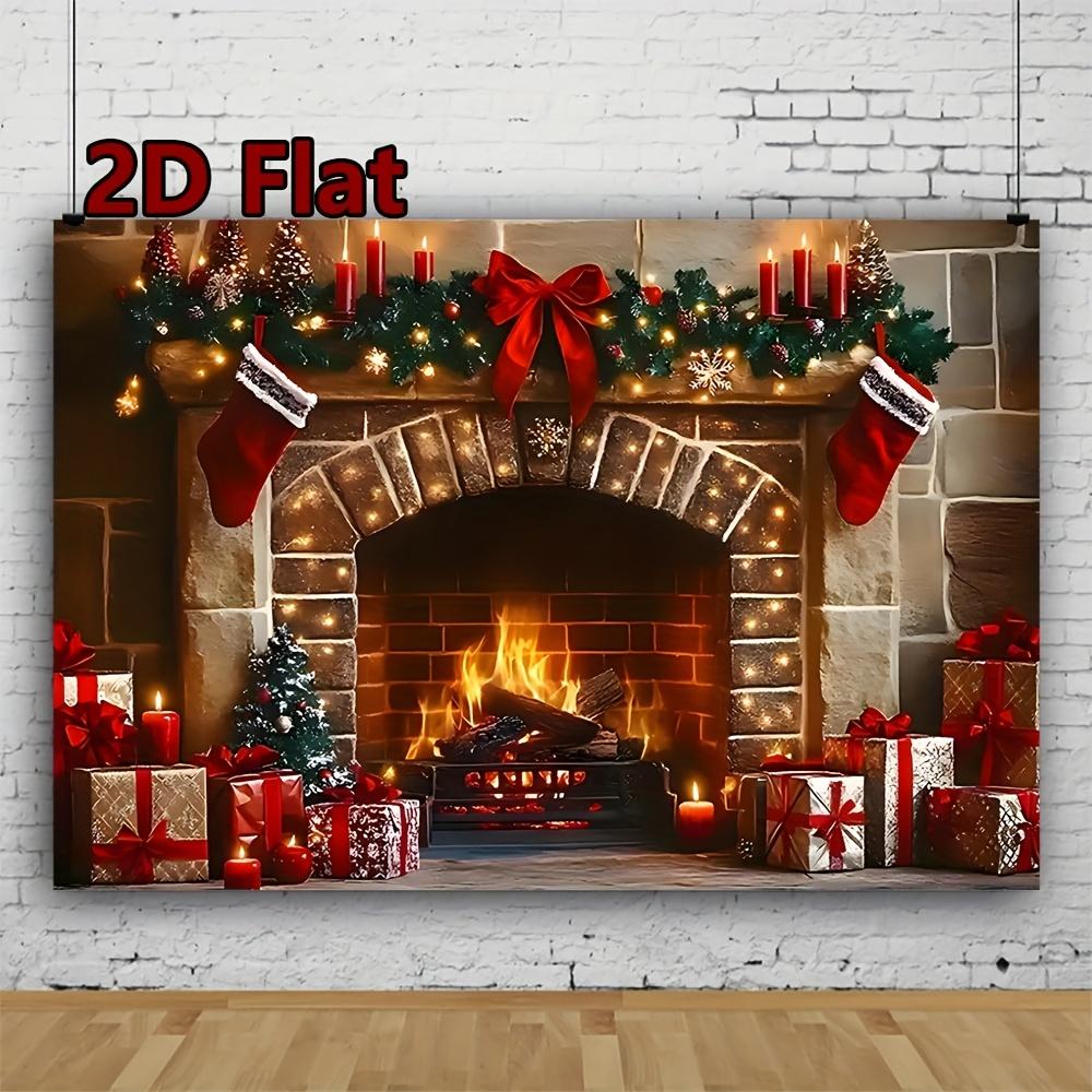 1Pcs Cozy Christmas Fireplace Party Decoration Background Holiday Backdrop Decorations For Photo Studio Photo Booth Party