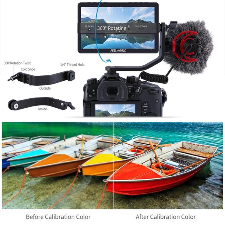 FEELWORLD F5 Pro V4 6 Inch Touch Screen DSLR Camera Field Monitor 3D LUT 4K HDMI Input Output Tilt Arm