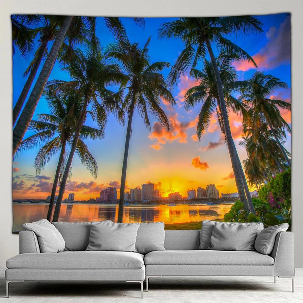 HD-Ocean Landscape Tapestry, Beach Wall and Palm Tree Art for Living Room, Bedroom or Outdoor Home Decor