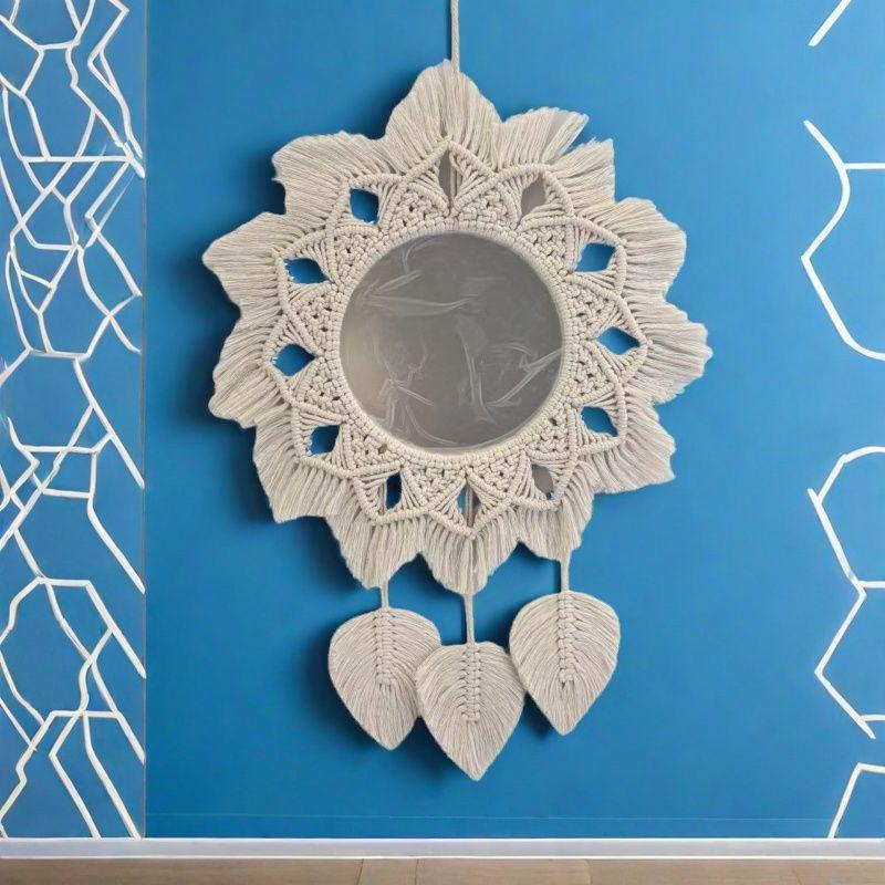 1pcs Mirror Wall Hanging Decorative Mirrors for Vanity Dorm Boho Woven Tassel Home Decor for Living Room Art Decorative Gifts