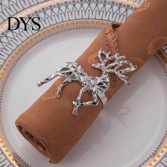 Gold Napkin Holders Christmas Deer Ring, Faceted Metal Elk Holder, Reusable Western Style Tableware Ring for Xmas Holiday Wedding Receptions