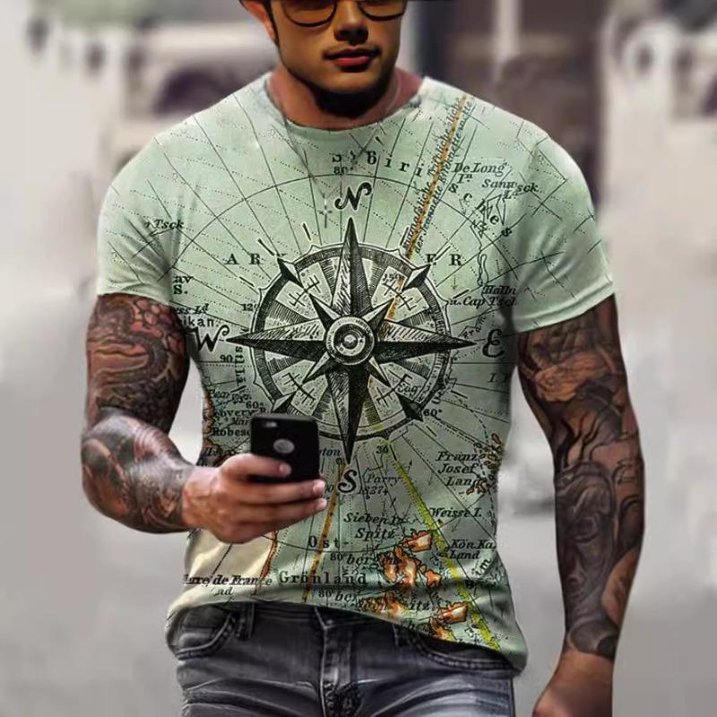 Summer Short Sleeved T-shirt Men's Retro 3D Printed Loose Casual Street Hip-hop Round Neck Short Sleeved Top T-Shirts Men’s
