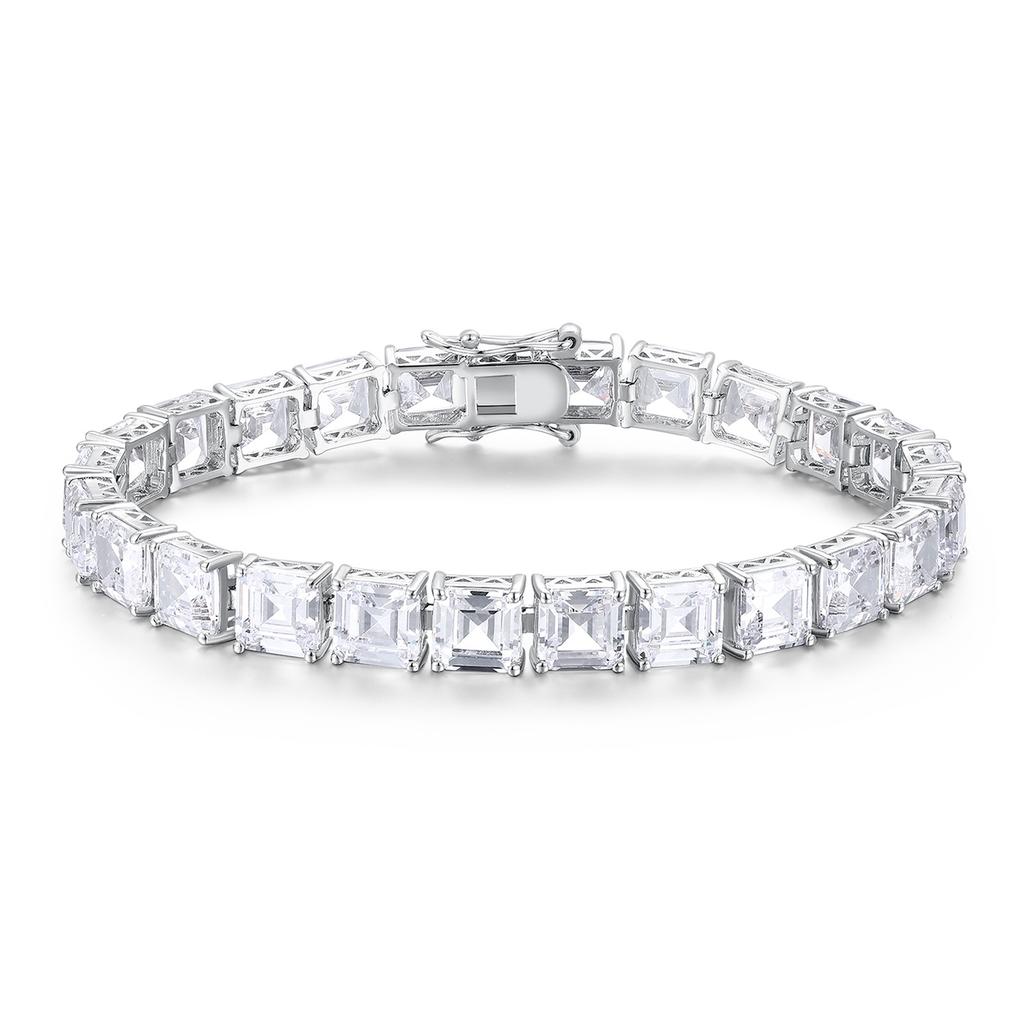 A Copper Inlaid Four-claw Square 7mm Zircon Plated 18k Gold Fashionable Shining Tennis Bracelet, Popular