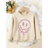 Unisex Kids Crewneck Sweatshirt, Pink Drip Melting Smiley Face Print Pullover, Boys Girls Streetwear Casual Sweatshirt For Kids Over 4 Years Old