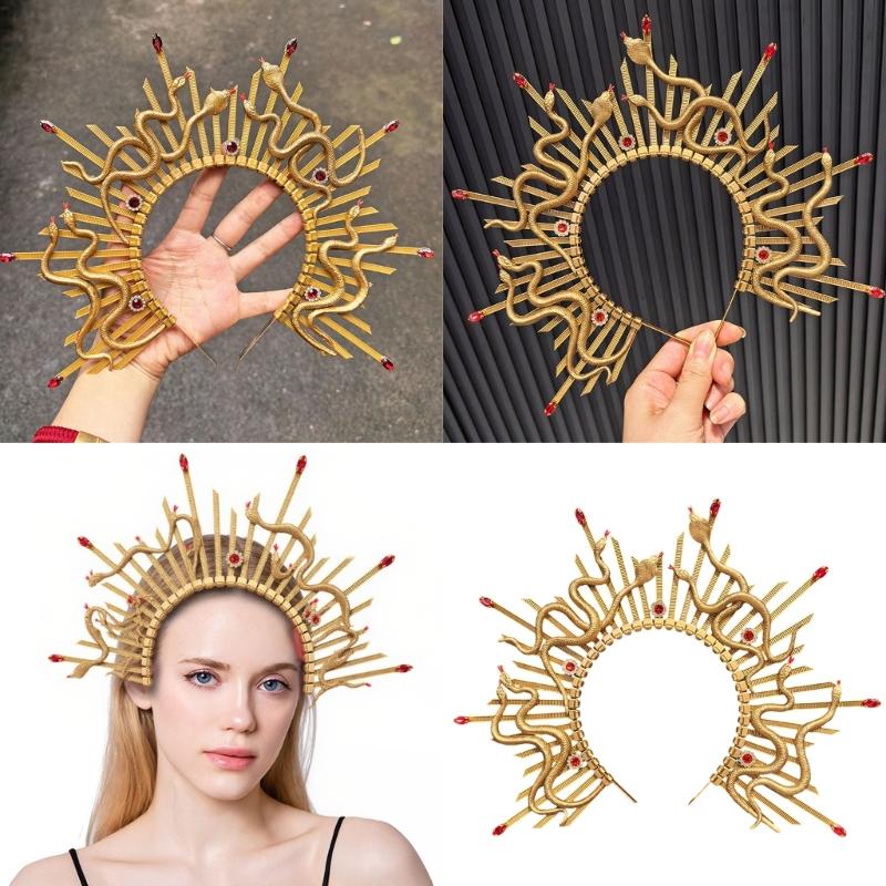 Antique Snake Design Hairband With Spiked Design For Women Daily Use and Special Event Masquerades Party Headpiece