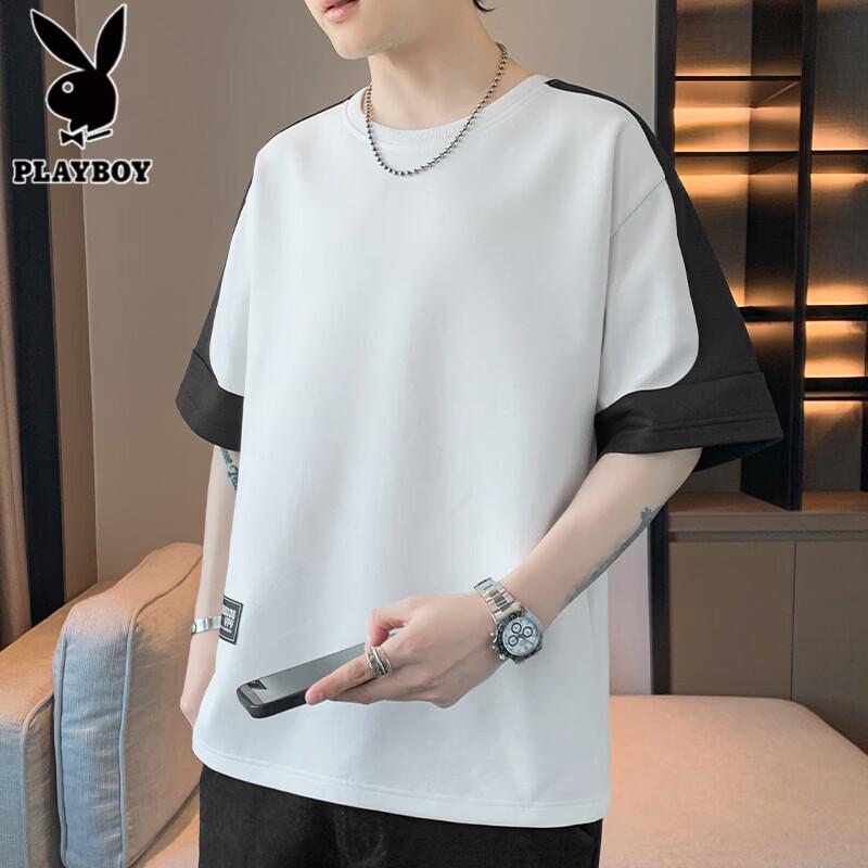 PLAYBOY Men s Patchwork Design Short Sleeve T-Shirt L