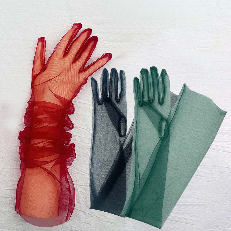 1 Pair Polyester Summer Thin Women's gloves Elegant Long gauze Sunscreen gloves Bridal dress gloves Fashion Dress gloves