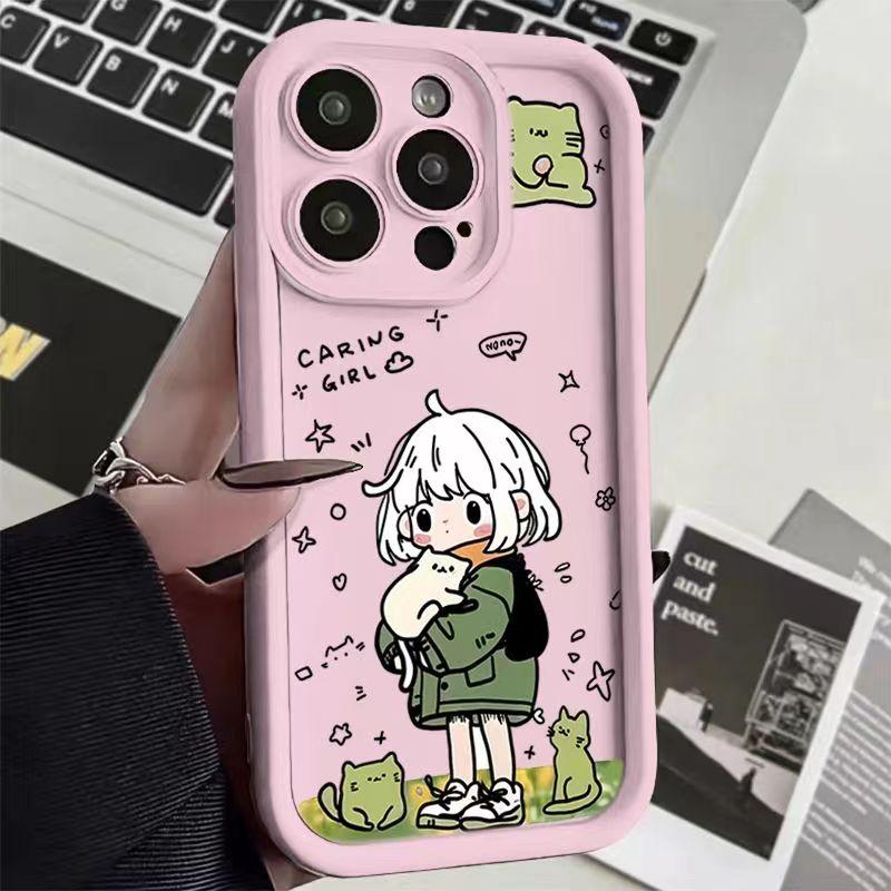 Cute and Fun Girl Phone Case For iPhone 16 15 14 13 12 11 X XR Xs SE 2022 8 7 Plus Pro Max 16E Silicone Shockproof Back Cover
