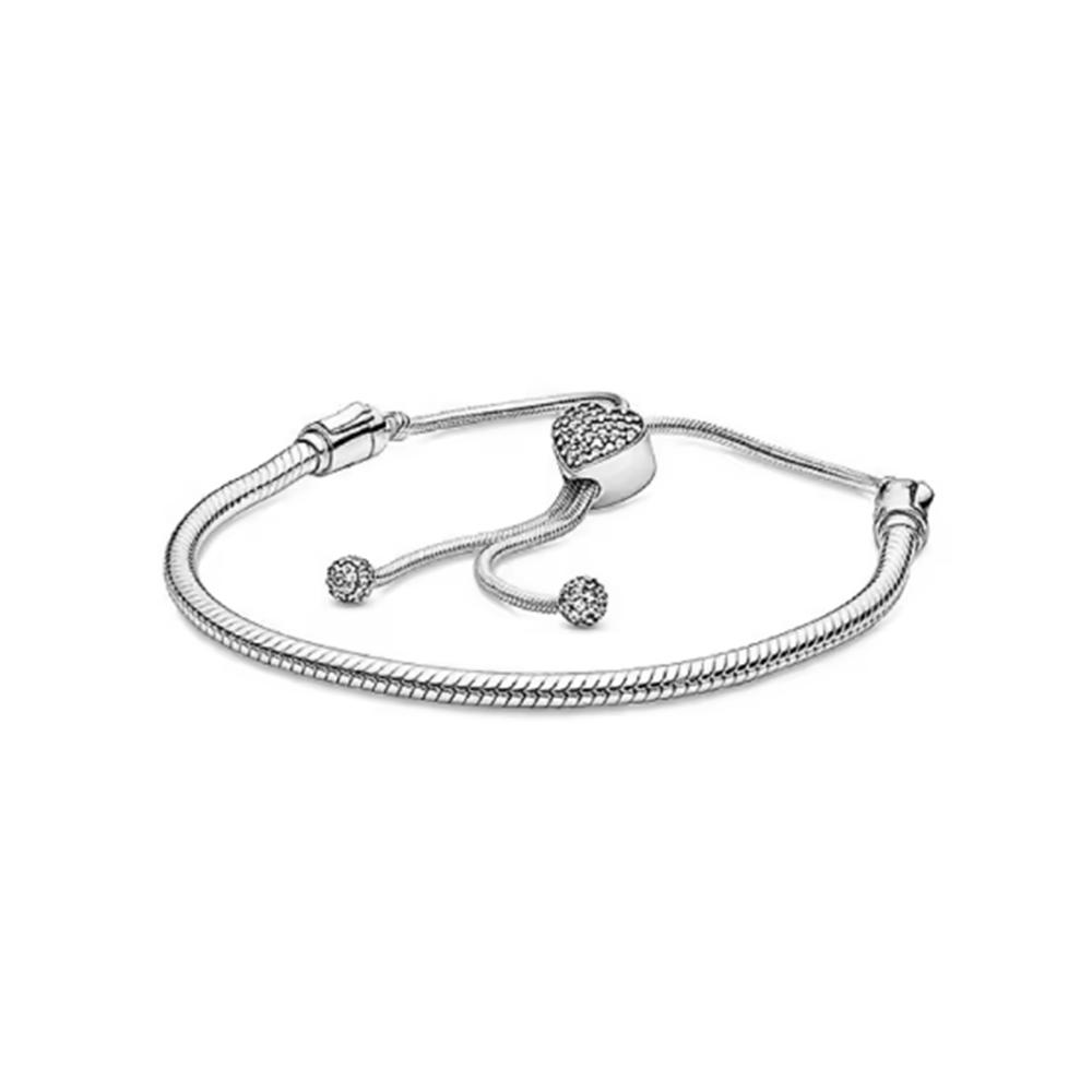 925 Silver Women's Bracelet with Heart T-shaped Buckle and Adjustable Bracelet, Fashionable DIY Jewelry Gift
