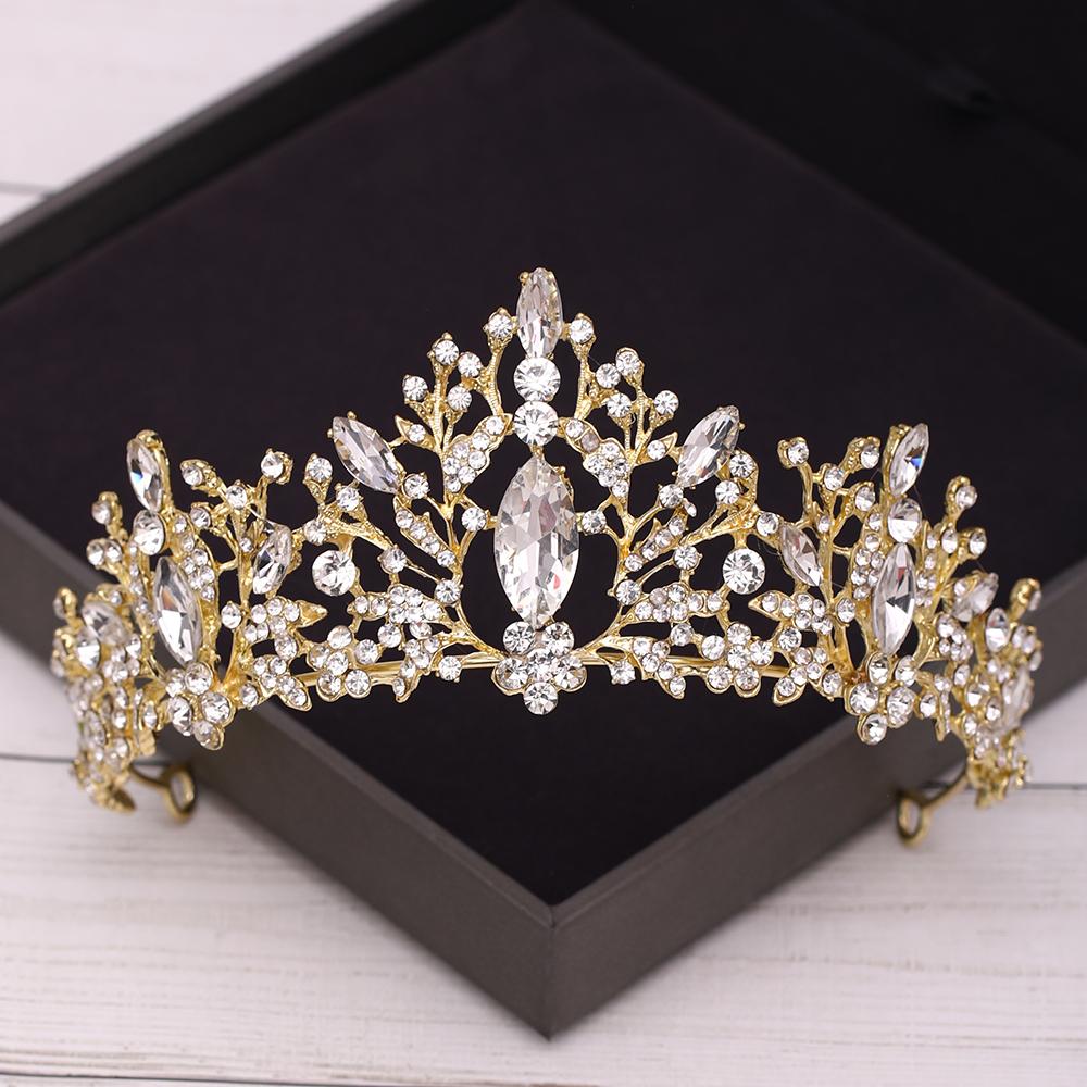 Свадебная корона Золотые свадебные аксессуары для волос Кристаллы Стразы Свадебные тиары — фото 6