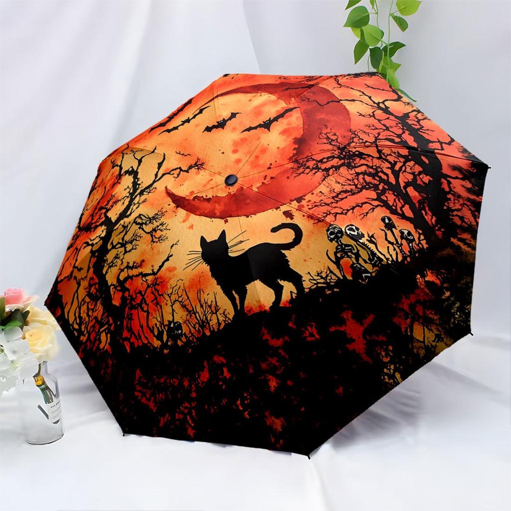 Halloween Automatic Umbrella Design With 8 Ribs Durable Umbrella Fashion Design Commuting For Travel Leisure Accessory Gift To Friends And Family