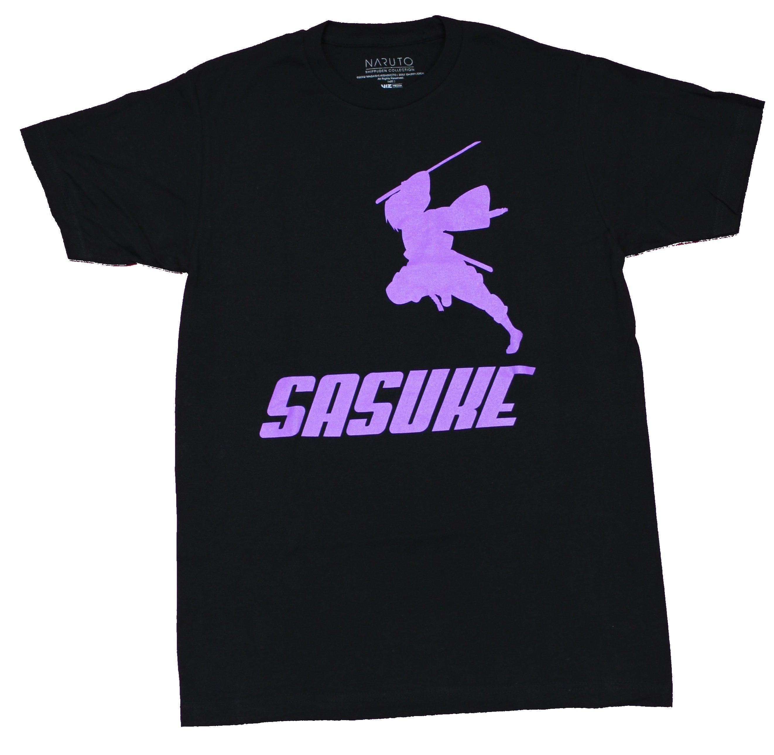 Naruto Shippuden Adult New T-Shirt - Sasuke Purple Silhouette Over Name S