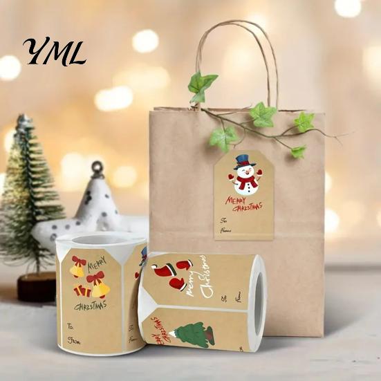 Christmas Tree Snowman Elk Decals 250PCS/Roll Tags, Self Adhesive Labels with Writing Surface, Holiday Decorative Stickers Seasonal Packaging