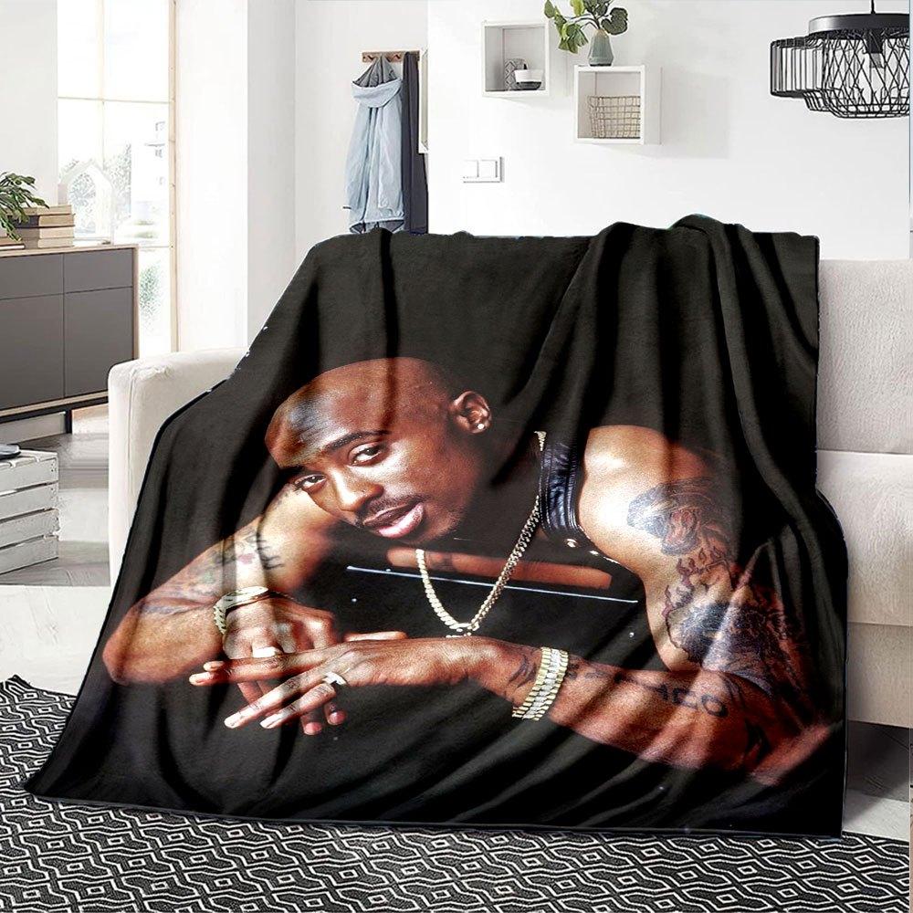 1 Stück 2Pac Hip Hop Decke Weich Leicht Ganzjahres Mehrzweck Überwurf für Sofa, Bett, Büro & Picknicks, Französischer Stil mit Ikonischem Albumcover & Zitaten