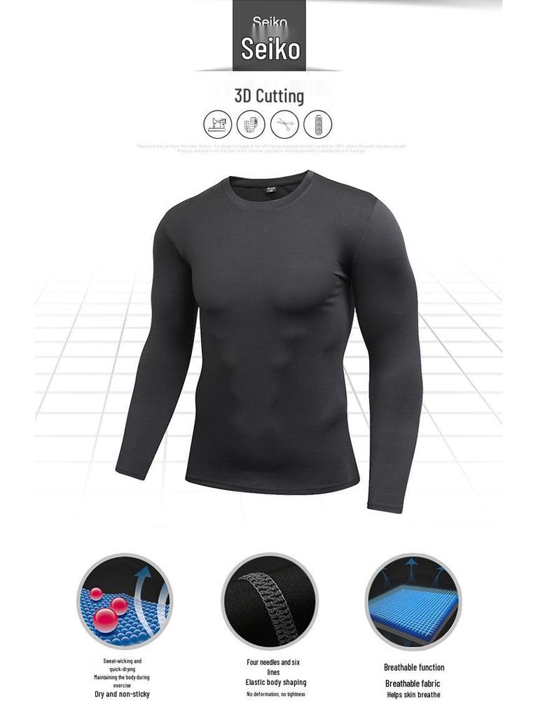 Men's Solid Color Long Sleeve Compression Sport Shirt - Sweat-Wicking, Quick-Drying, Elastic Fitness Running Top
