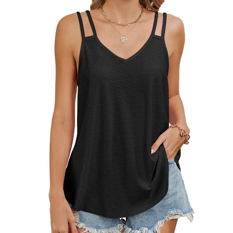 Women's Summer V-neck Circle Solid Color Casual Halter Top