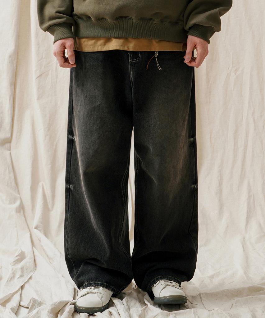 JEMUT Smog Domingo Wide Denim Pants Black Solp2549