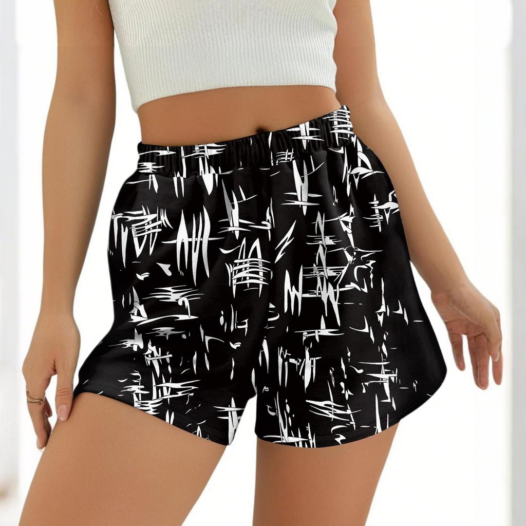 Ladies Casual Fashion High Waist Floral Elasticated Waist Shorts