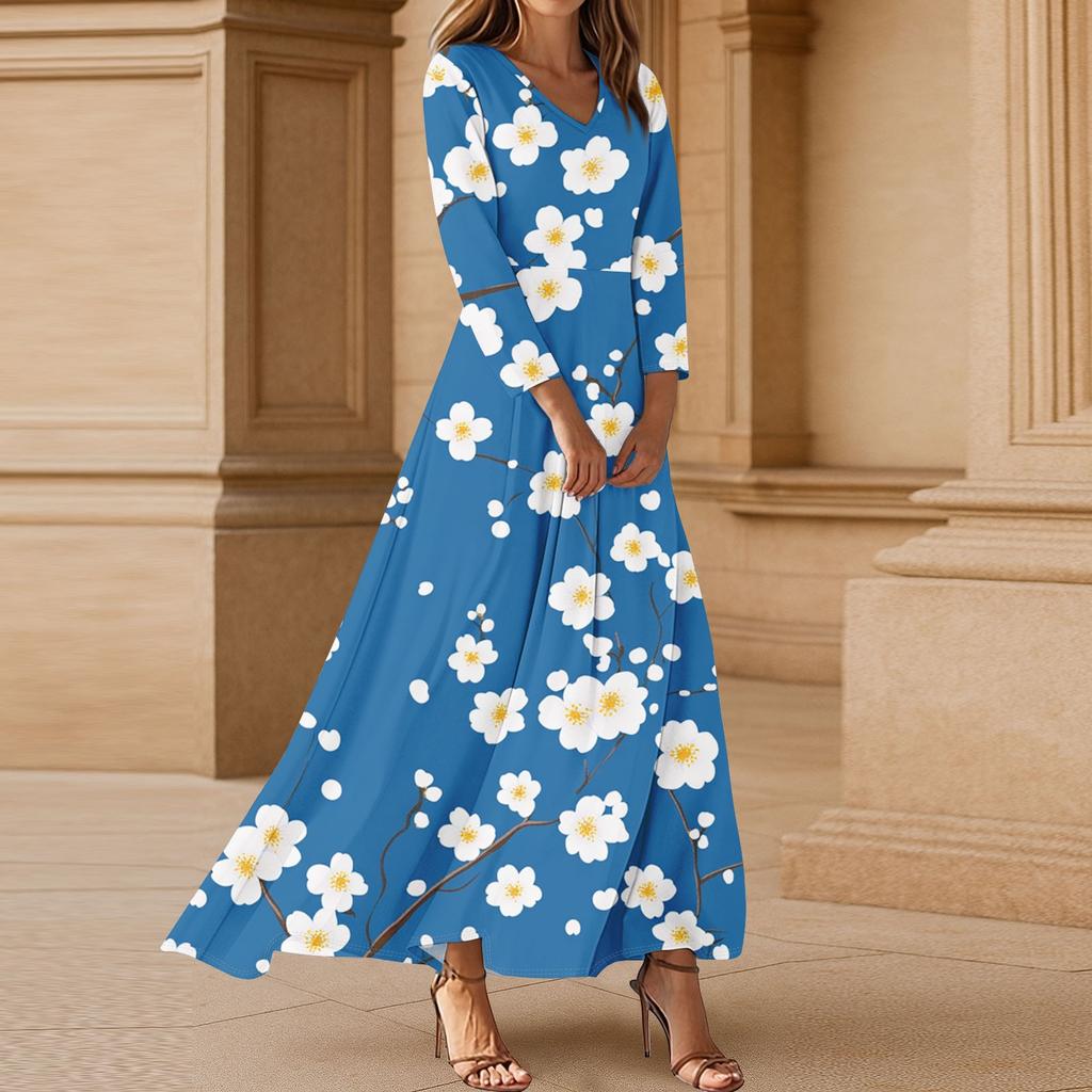 Women's Three-quarter Sleeves Fashionable Floral Print Loose Casual Comfortable Dress