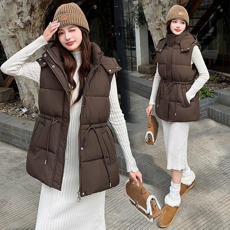 Autumn and winter new women's clothing fashion sports thin candy color women's hooded cotton vest vest vest