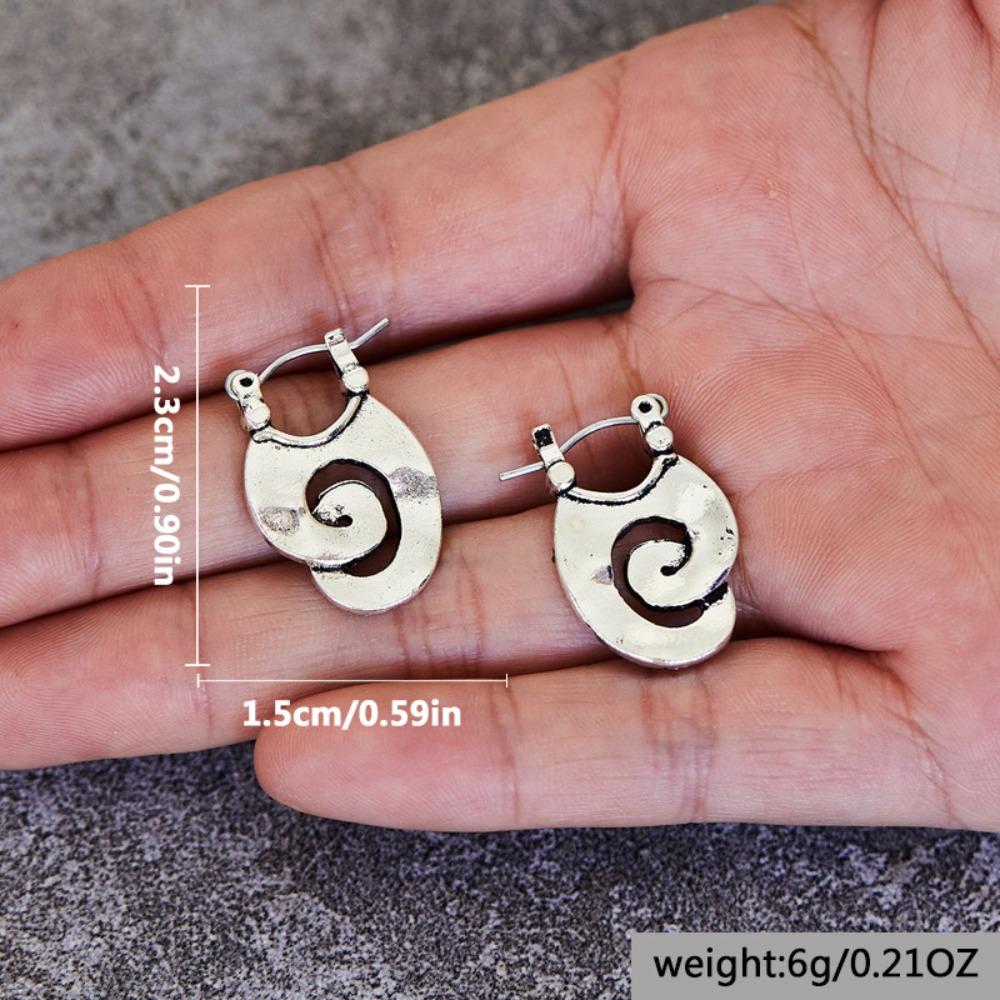 Alloy Silver Big Hoop Earrings Silvery Retro Fashion Earrings Exaggerated Hoop Earrings  Women