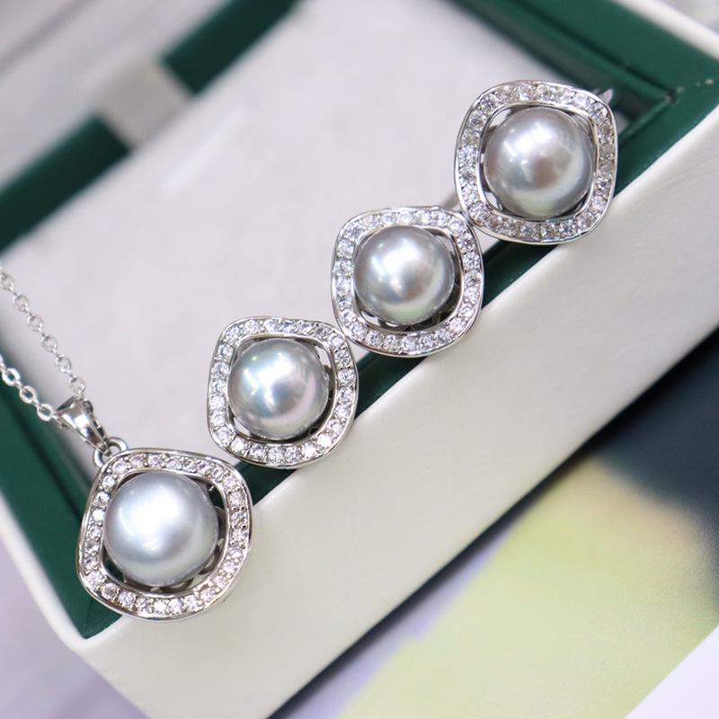 Elegant 8-9mm Freshwater Pearl Necklace, Silver Stud Earrings, and Ring Set for Women