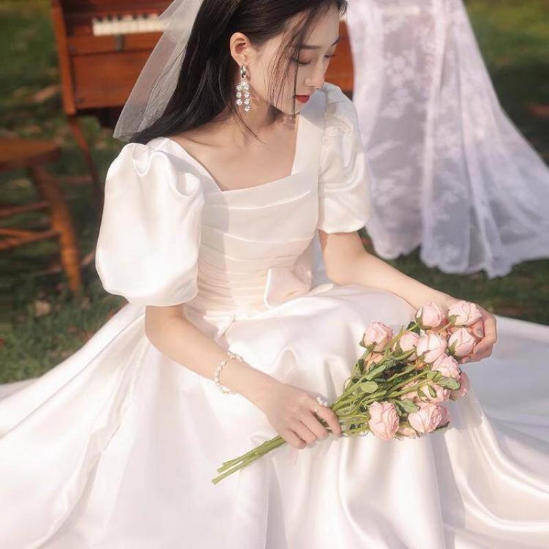 Elegant White Satin Midi Dress Engagement Party Wedding Ceremony Small Stature Women 2026