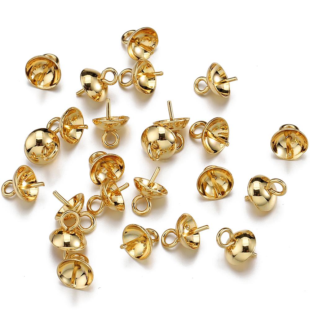 20pcs Stainless Steel Eye Pins Bail Top Drilled Pearl Beads End Caps Gold Color Pendant Charms Connectors for Jewelry Making DIY