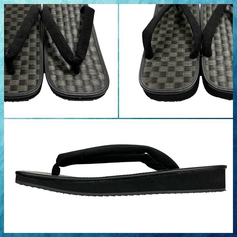 Used [New] [Edo Ten] Seta Sandals Large Size Shiki Ame Sole Men's Black Checkered Rush 30cm Black 1 Shaku 4L 1