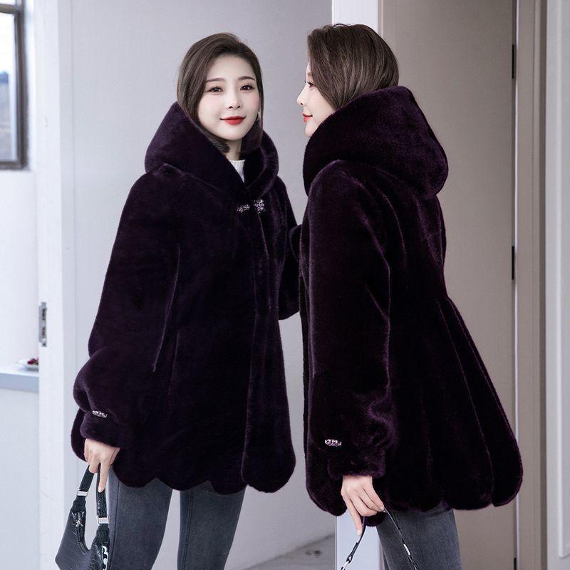 

Осенью и зимой новая мода искусственная норка бархатная женская шуба искусственный мех средняя и длинная утолщенная одежда для мам хлопок свободный S 45kg or less чёрный