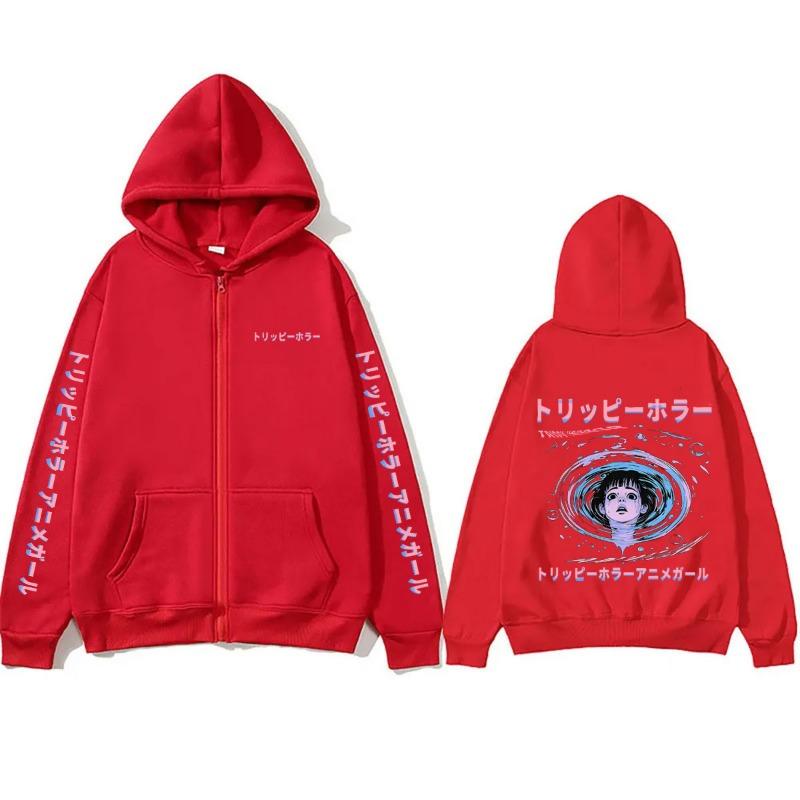 Anime Tomie Junji Ito Ürünleri Fermuarlı Kapüşonlu Sweatshirt Erkek Kadın Vintage Manga Fermuarlı Sweatshirt Unisex Günlük Polar Oversize Fermuarlı Ceket