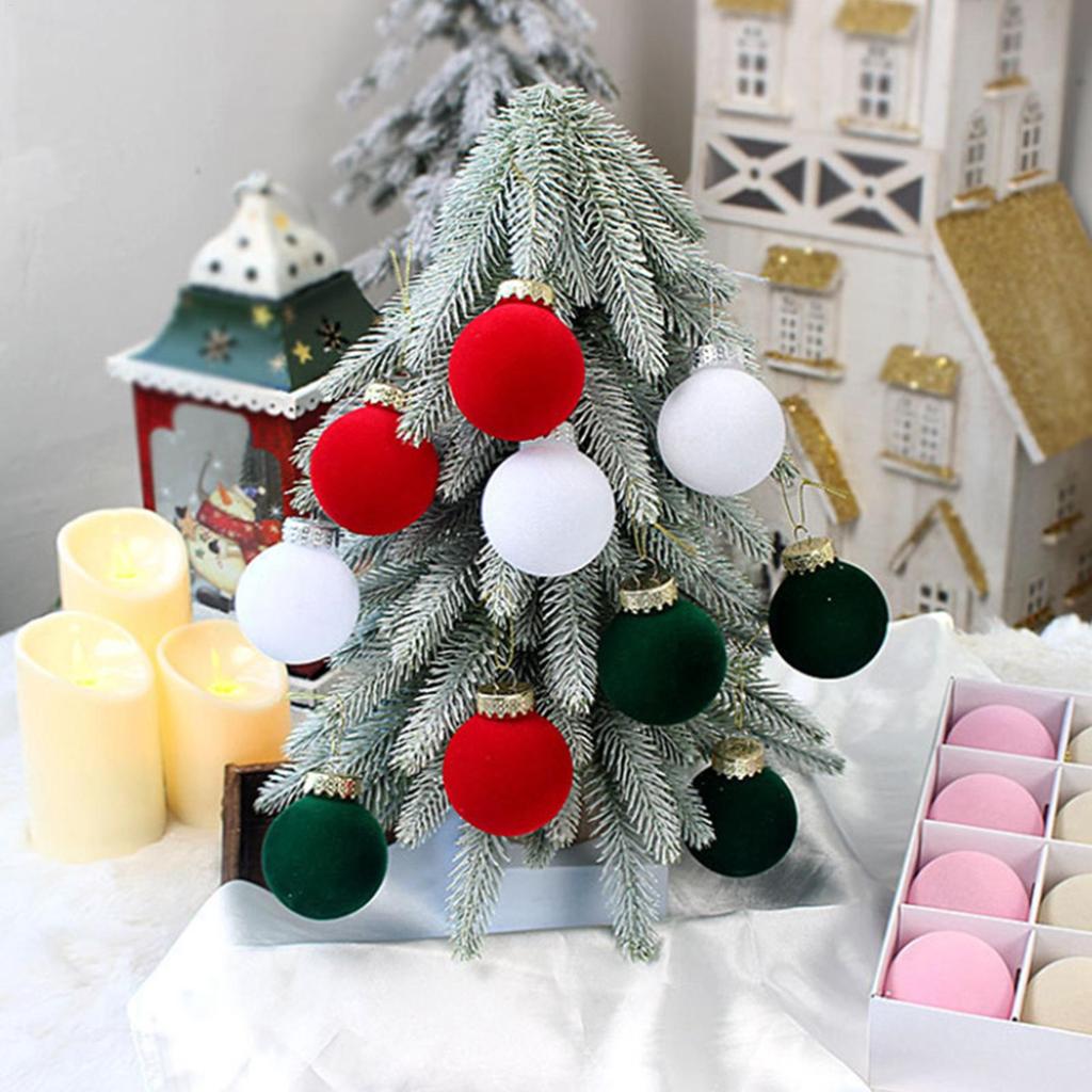 Christmas Tree Ornaments Hangable 9 Pieces Flocking Decor Decorative Tree Ornament For Holiday Home Wall Festival Fireplace
